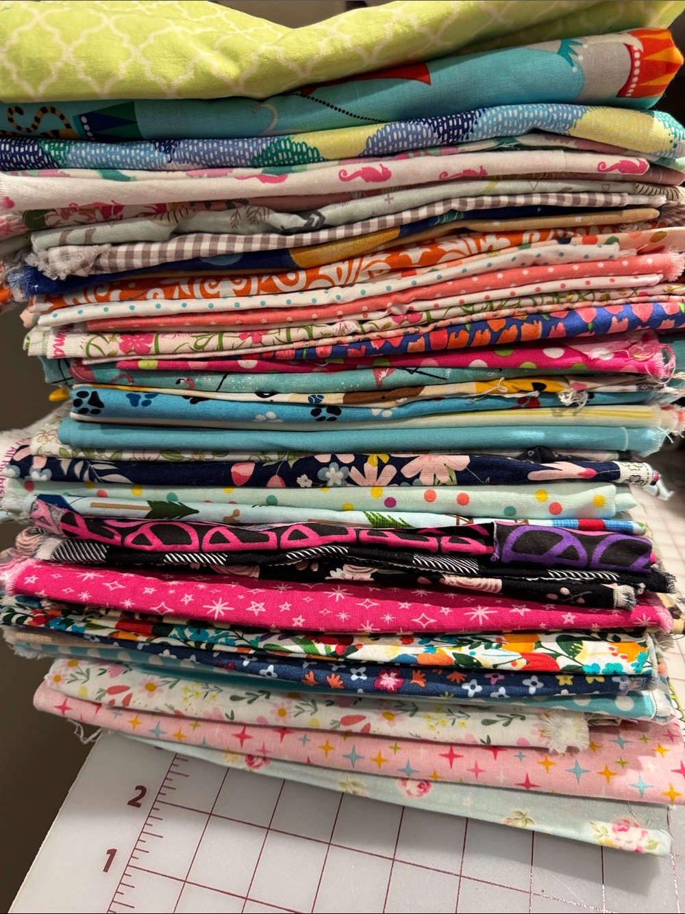 Assorted Colorful Cotton Fabric Bundle - Multi-Color. 45 pieces